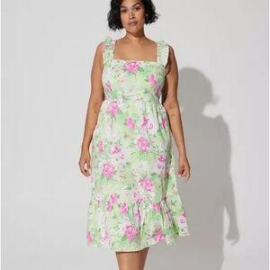 Torrid size 00 midi poplin tiered ruffle strap dress